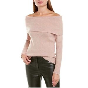 Theory Women’s Sabine Wool Blend Off The Shoulder Sweater Light Pink Size L NWT